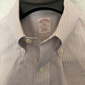 Brooks Brothers Mens 346 Dress Shirt Size red pin￼strip 16-2/3 Non-Iron Sleeve.